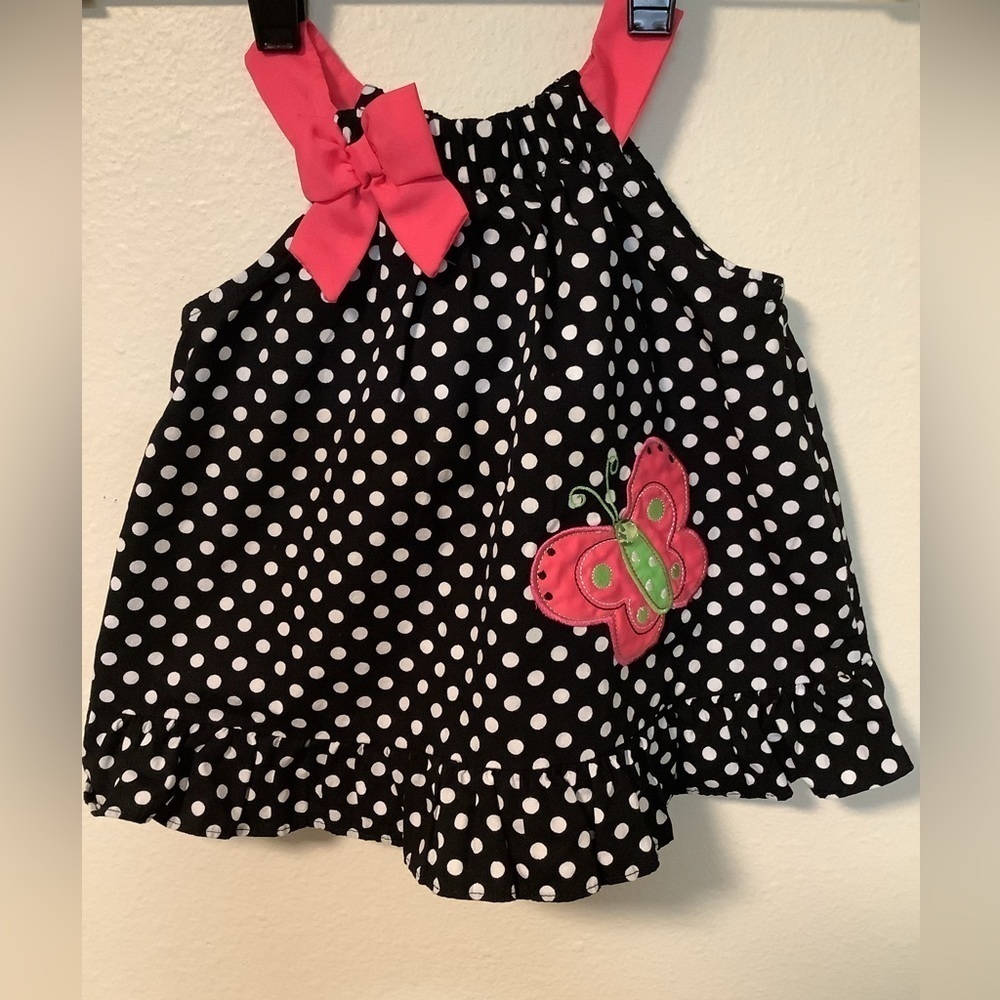 Rare Editions Baby Girl Polka Dot Butterfly Halter Top Pink Bow Black White 18M